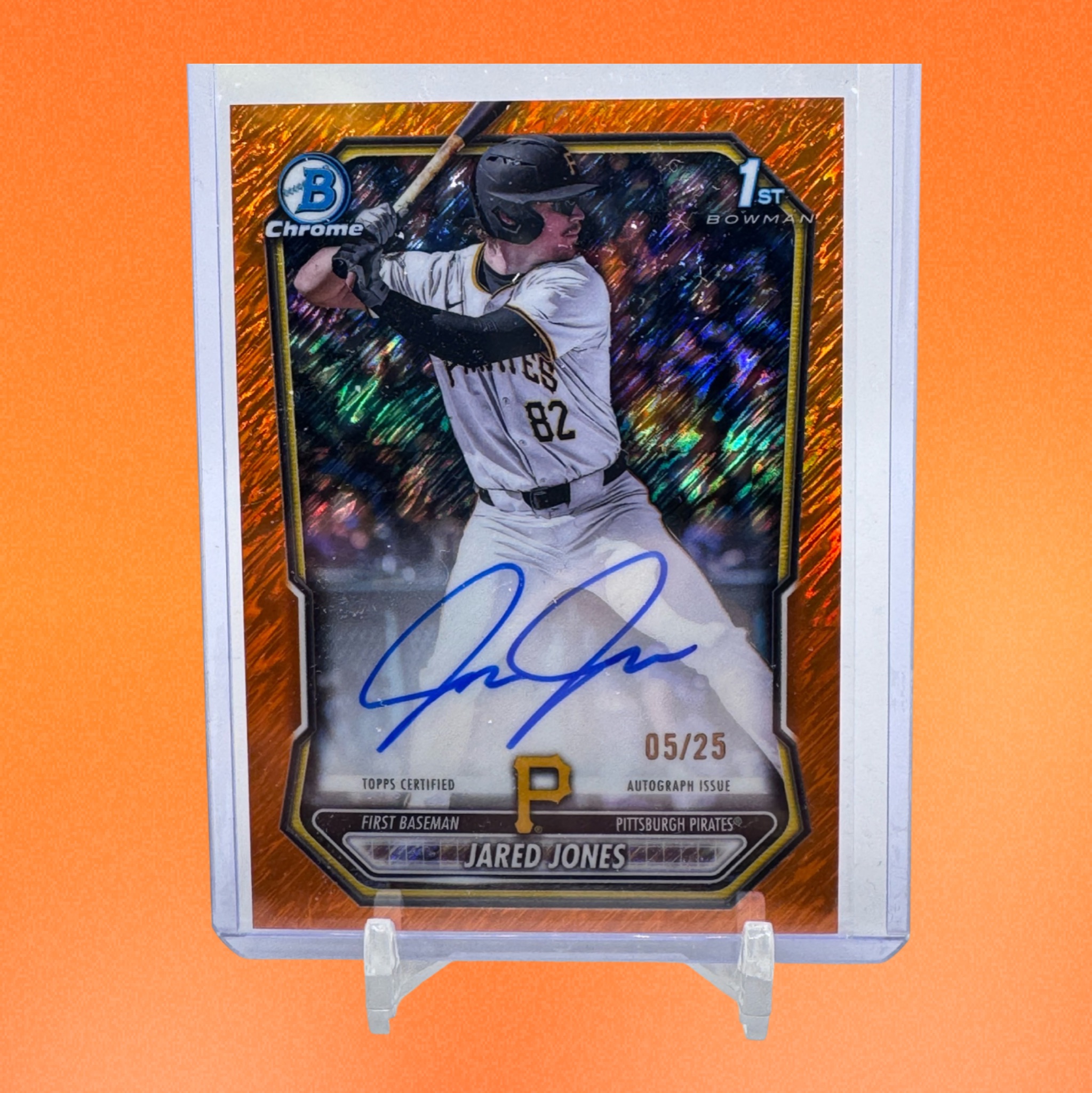 2026 Bowman Chrome Jared Jones 1st Bowman Auto Orange Shimmer /25