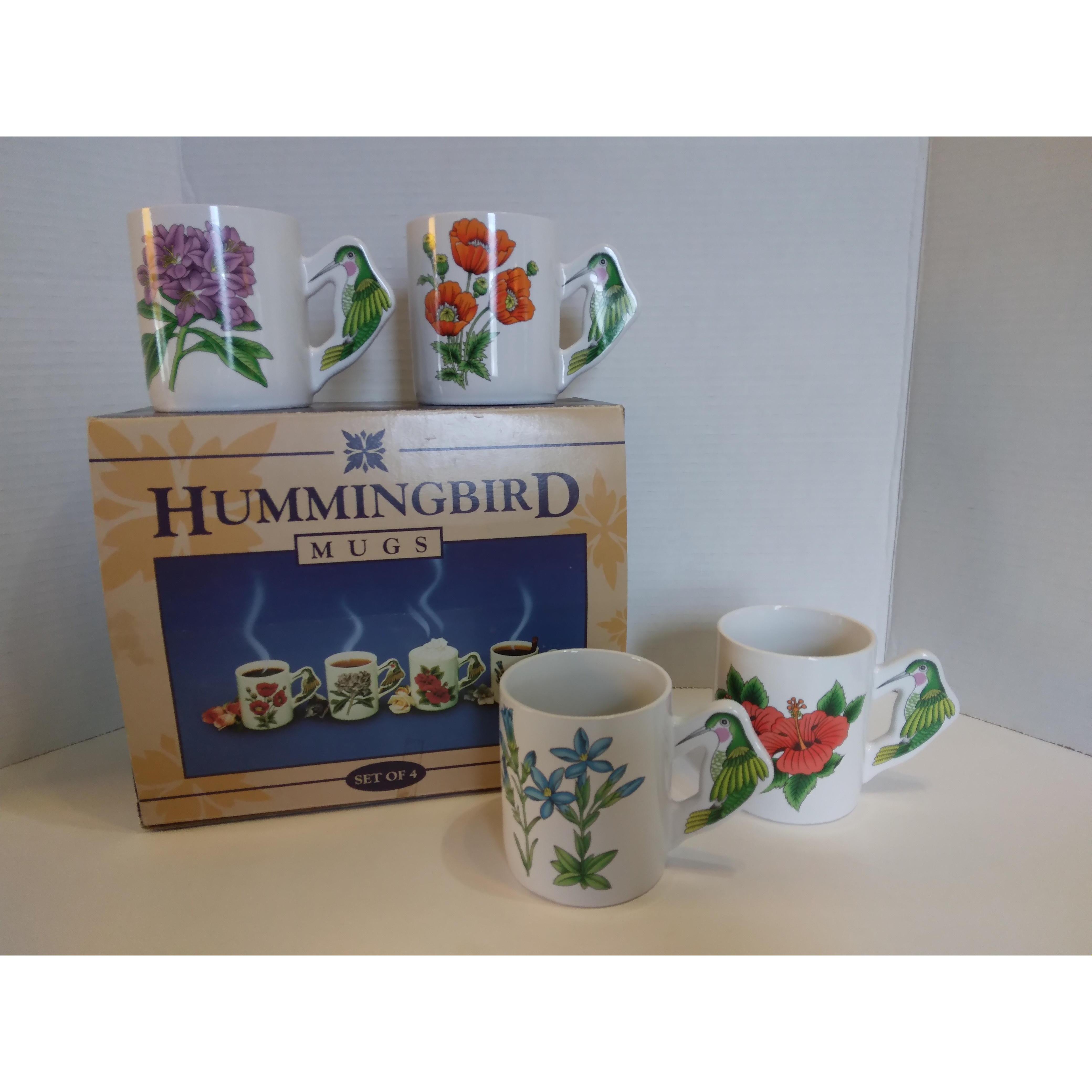 Vintage PMC Ceramic Hummingbird 12 Ounce Mugs in Box Set of 4