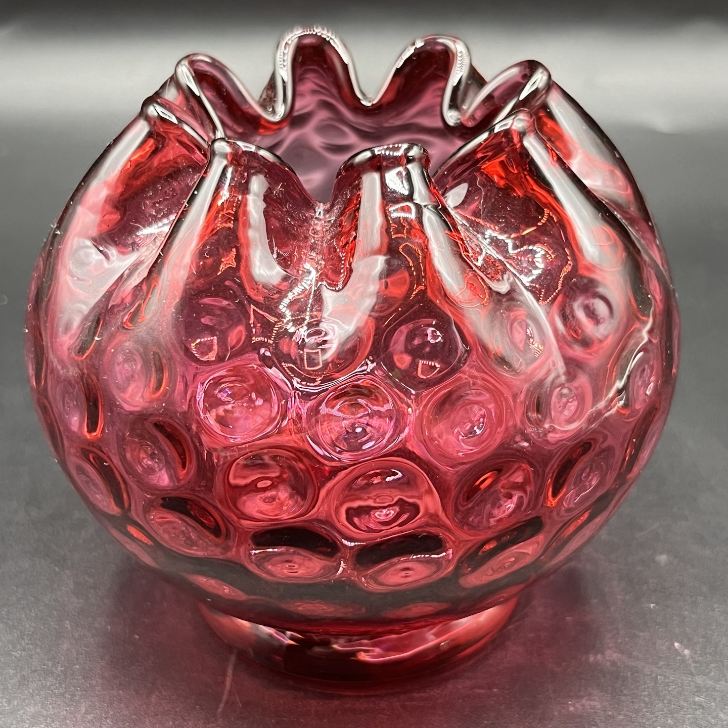 Fenton Ruby Overlay 4” Rose Bowl #2424 1955-1967