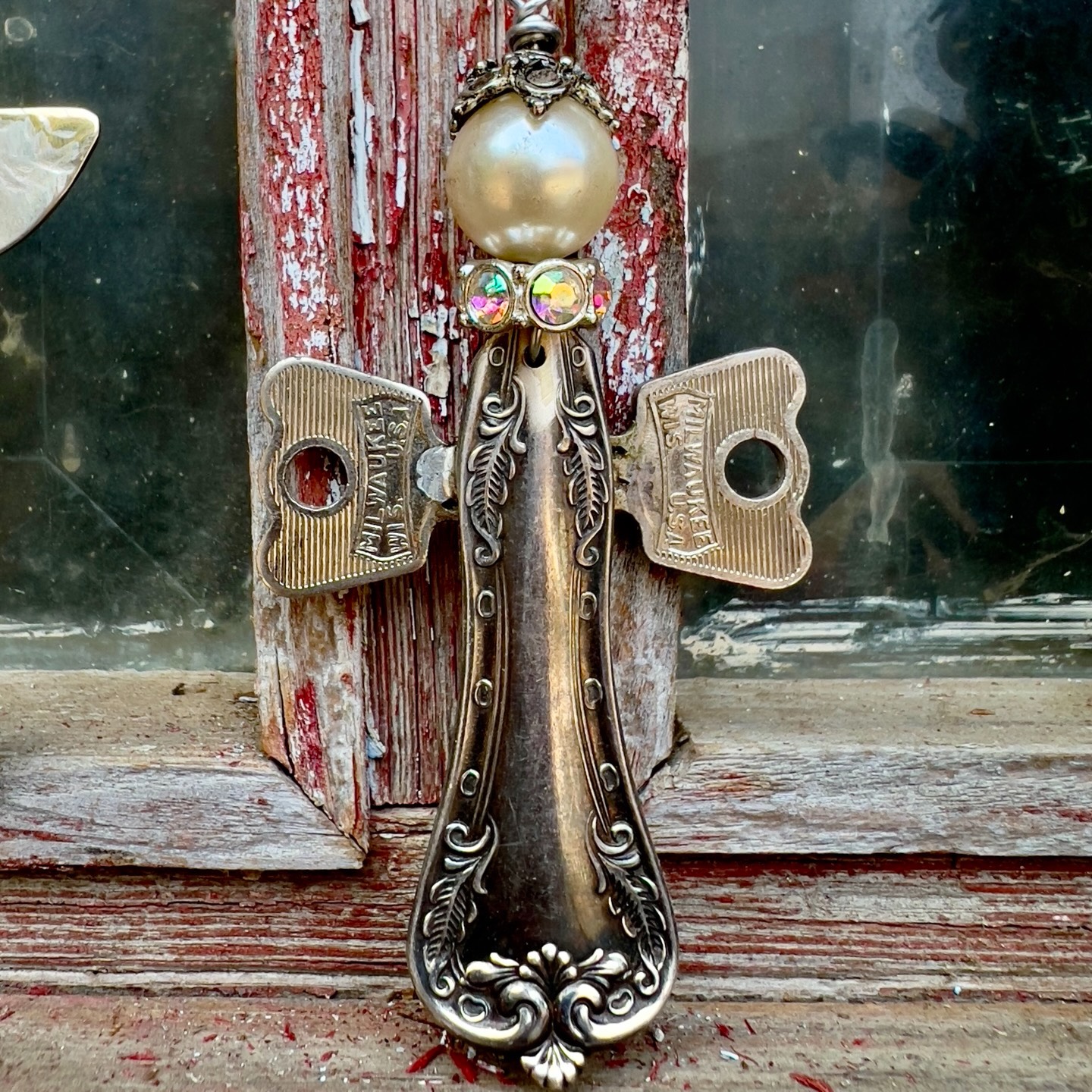 Spoon Angel #19 - Spoon Angel With Key Wings Plus A 30” Ball Chain