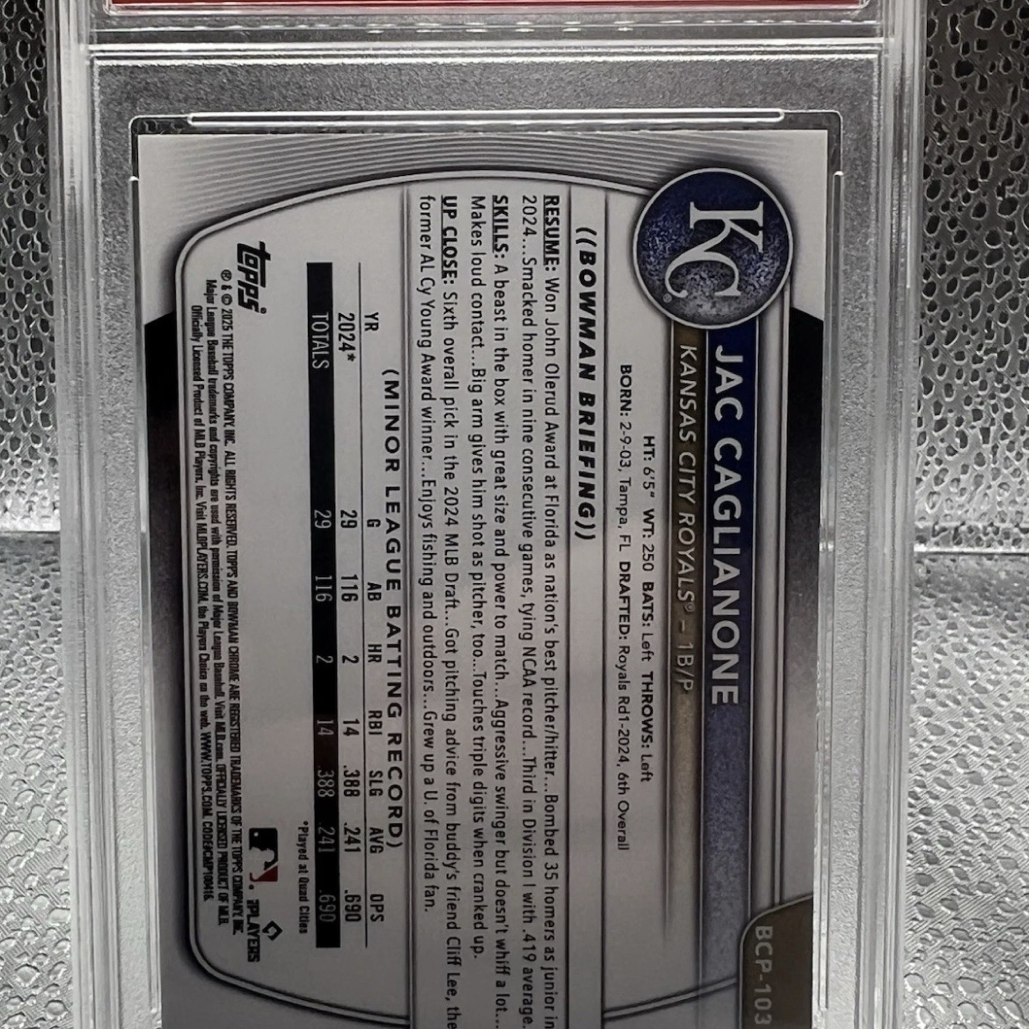 2025 Bowman - Chrome Prospects Jac Caglianone #BCP-103 (RC)