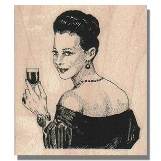 lady-with-wine-rubber-stamp