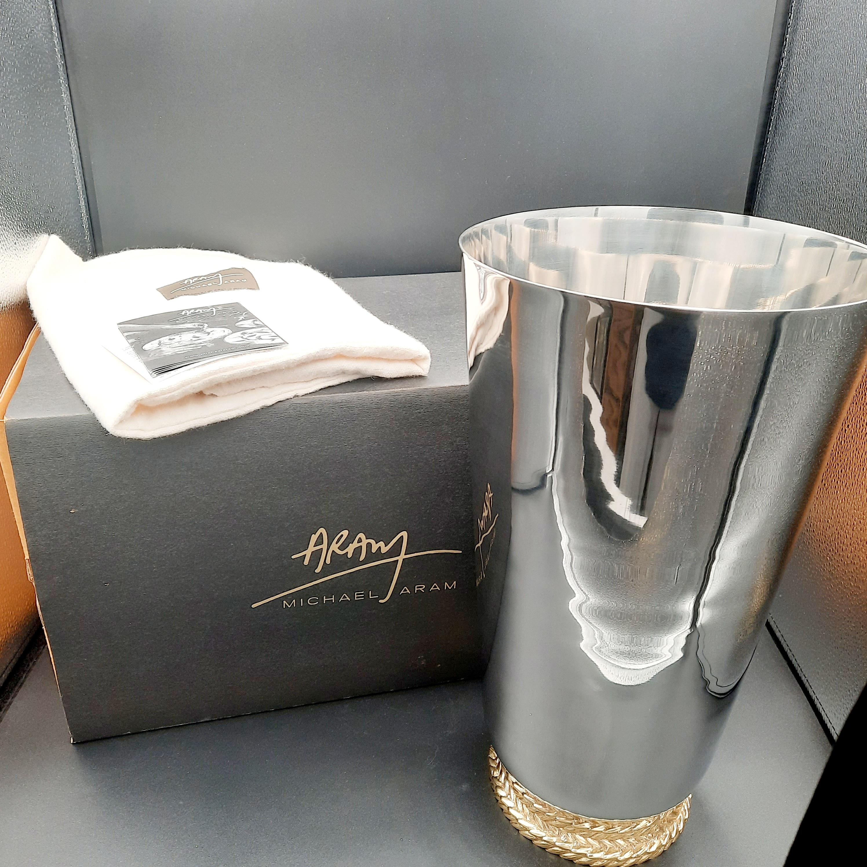 Michael Aram Large Wheat Vase Silver w/Gold Base