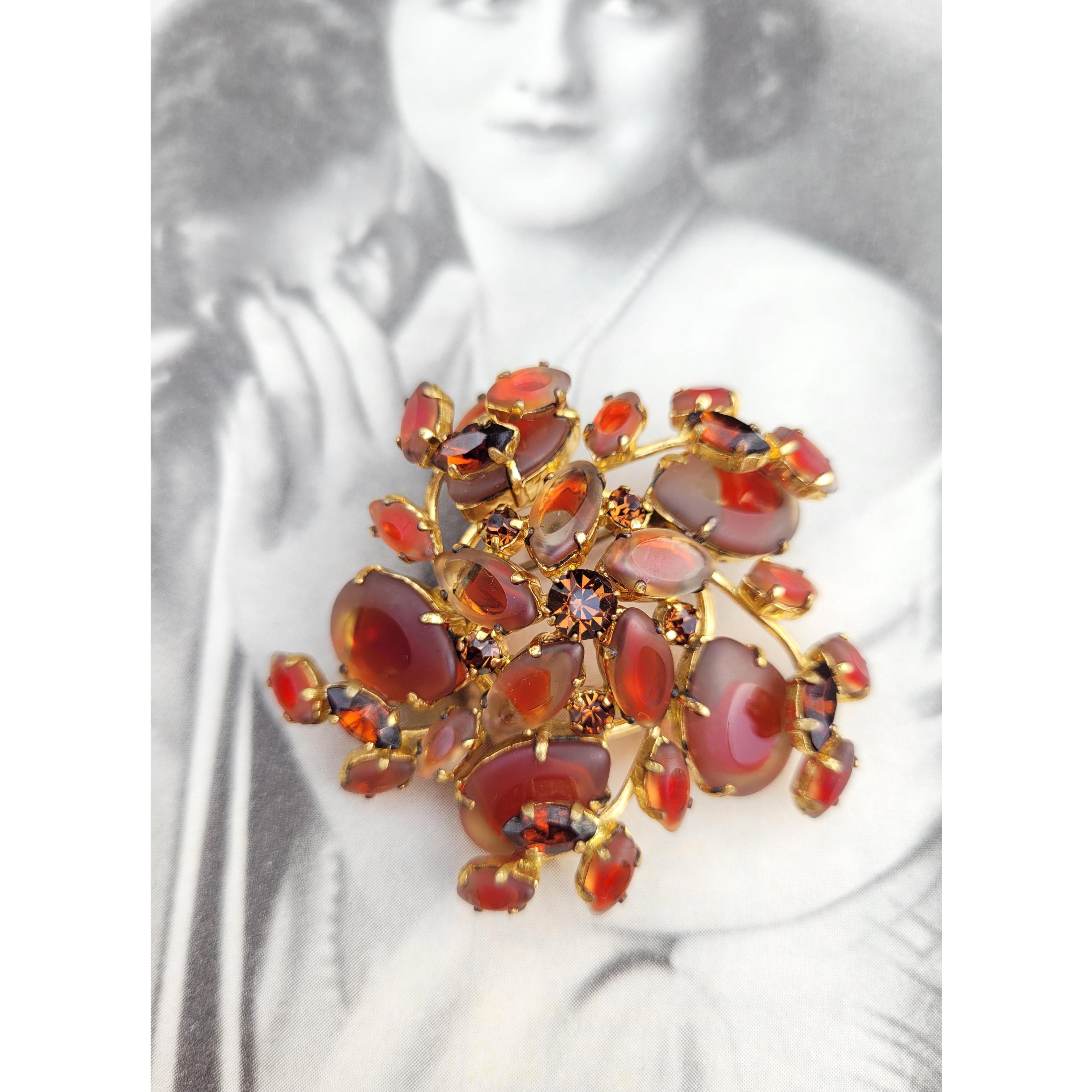 Vtg Juliana Burnt Orange Frosted Givre Glass Rhinestone Gold Tone ...