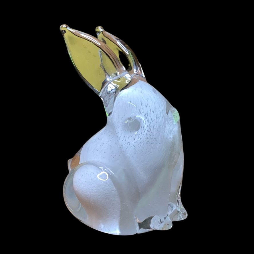 Cut Glass Rabbit 11. Hand Blown Art Glass Bunny Rabbit clear with White 5