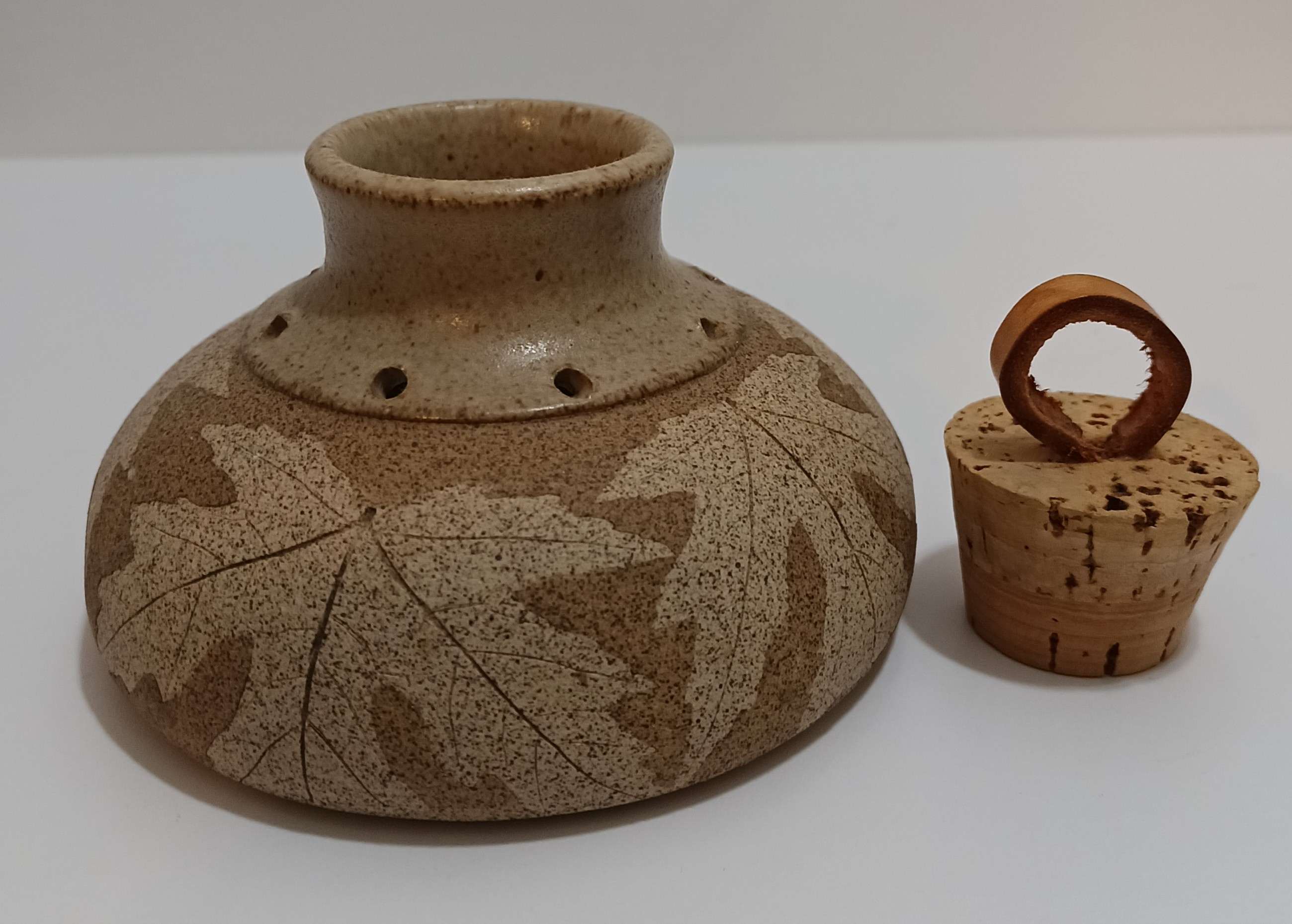 Wizard of Clay Studio Pottery Jar w/ Leaf Motif