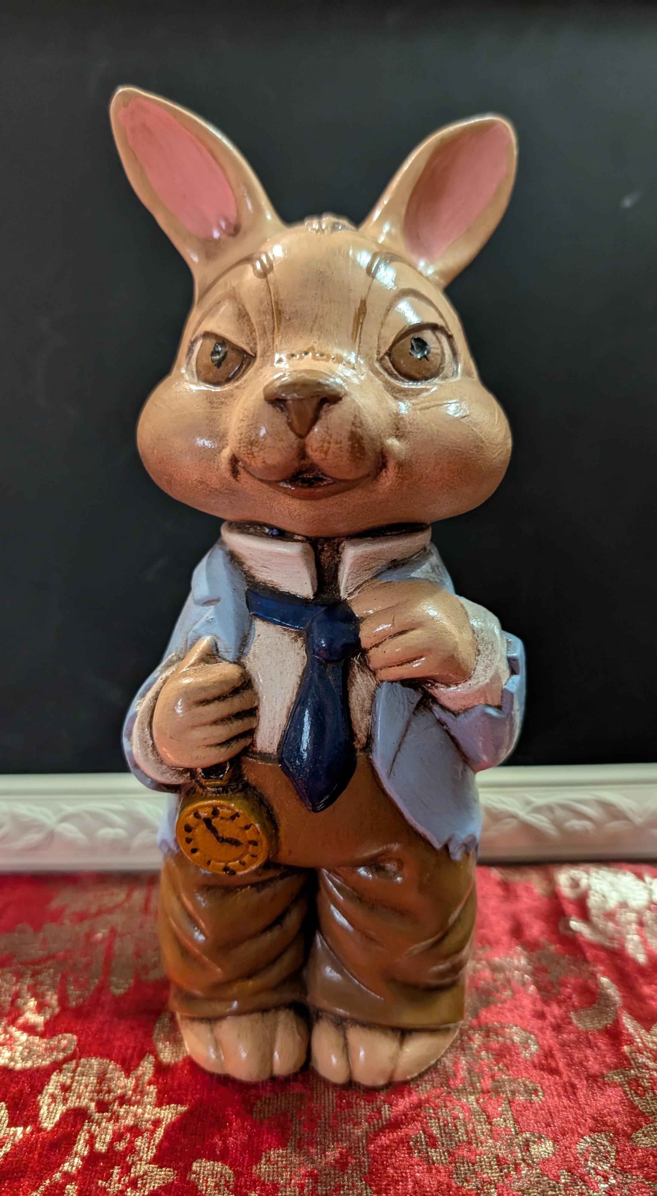 Vintage Anthropomorphic Rabbit Figurine with Pocket Watch