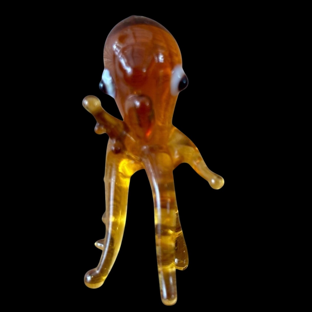 Mini Hand Blown/Crafted Applied Glass Amber Octopus 2”