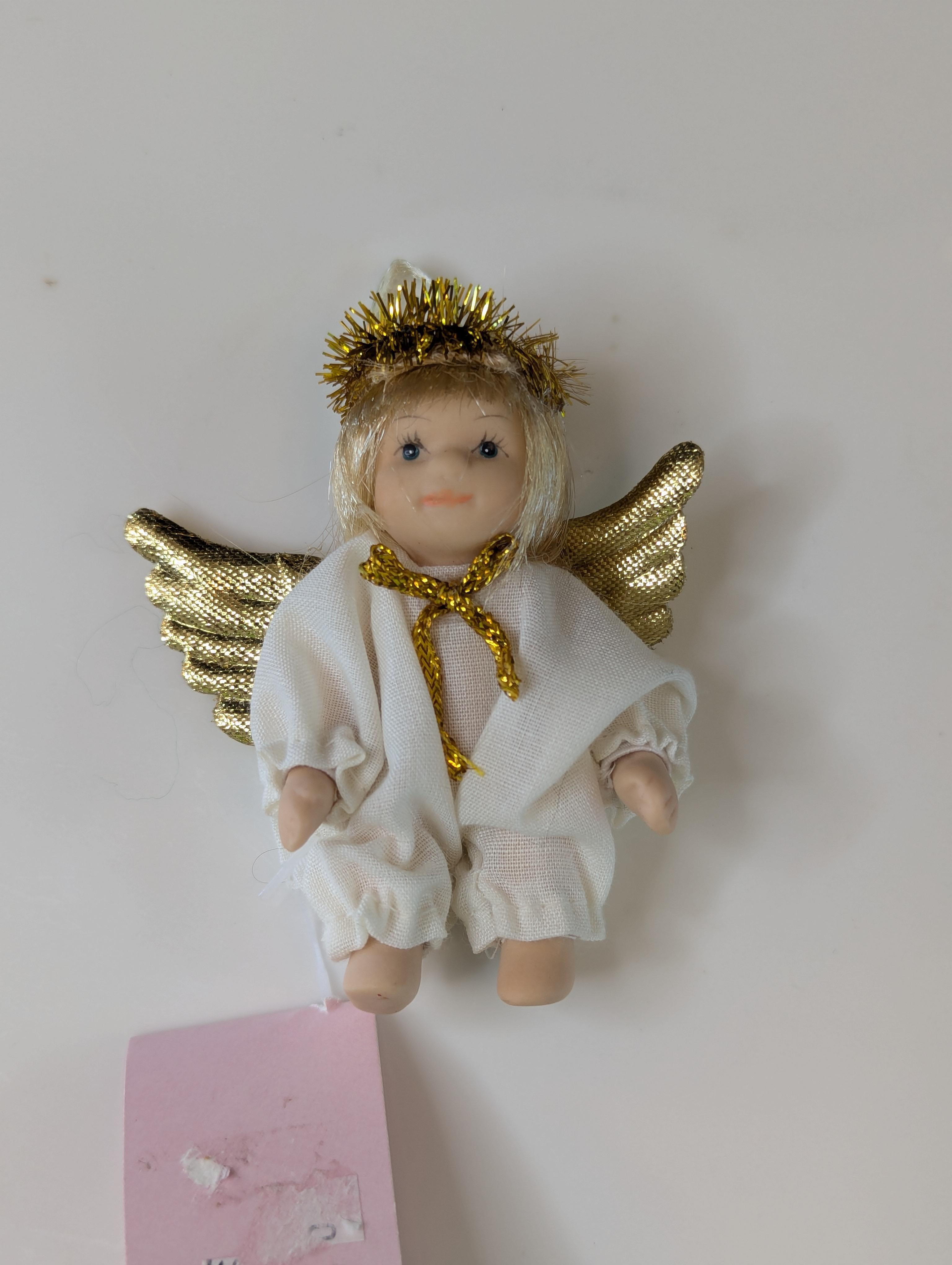Vintage Miniature Angel Doll/Ornament with Gold Wings and Halo ...