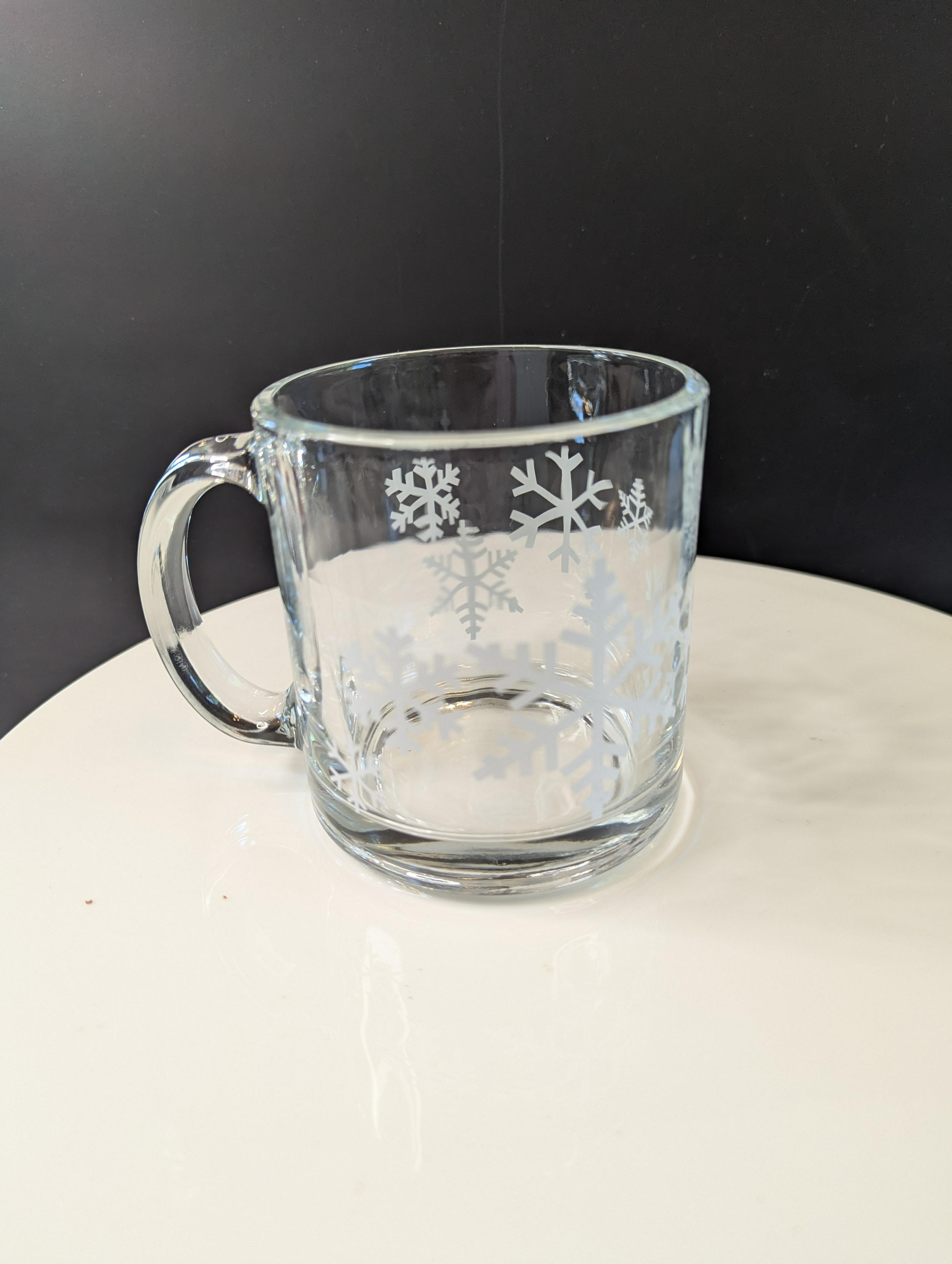 Vintage Clear Glass Mug with Snowflake Pattern, Winter Holiday Decor