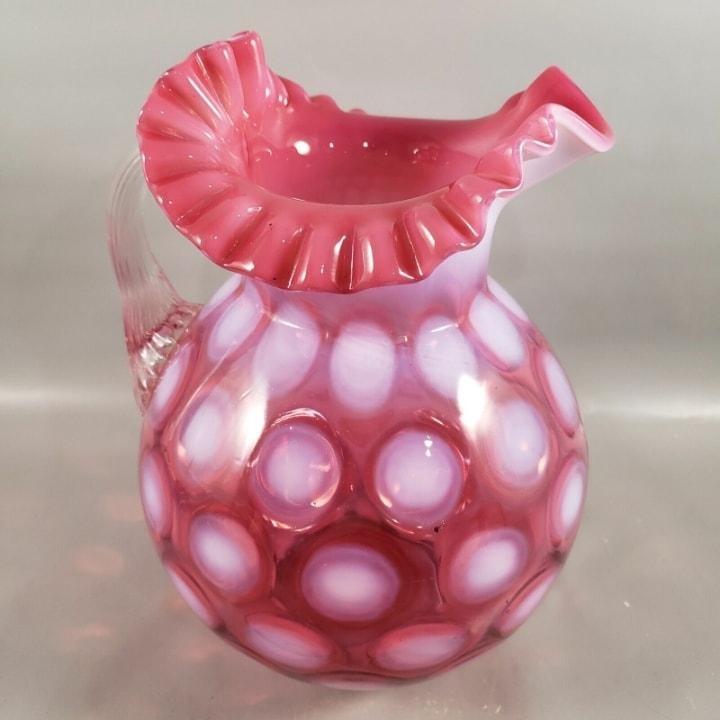 Vintage Fenton Cranberry Opalescent Coin Spot Dot Optic Ruffled